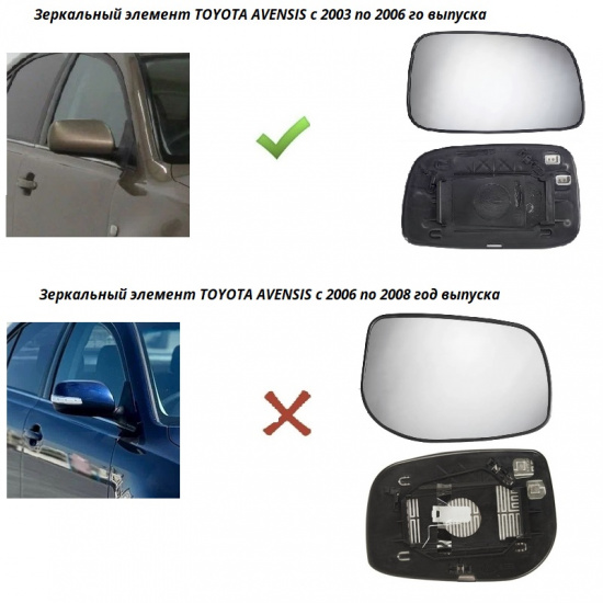 Зеркальный элемент TOYOTA Avensis (03-06) обогрев правый - 1